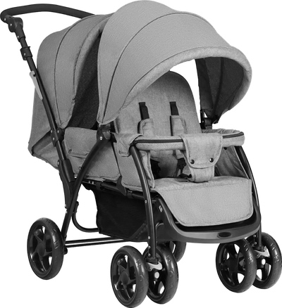 Foldable Lightweight Front Back Seats Double Baby Stroller-Gray