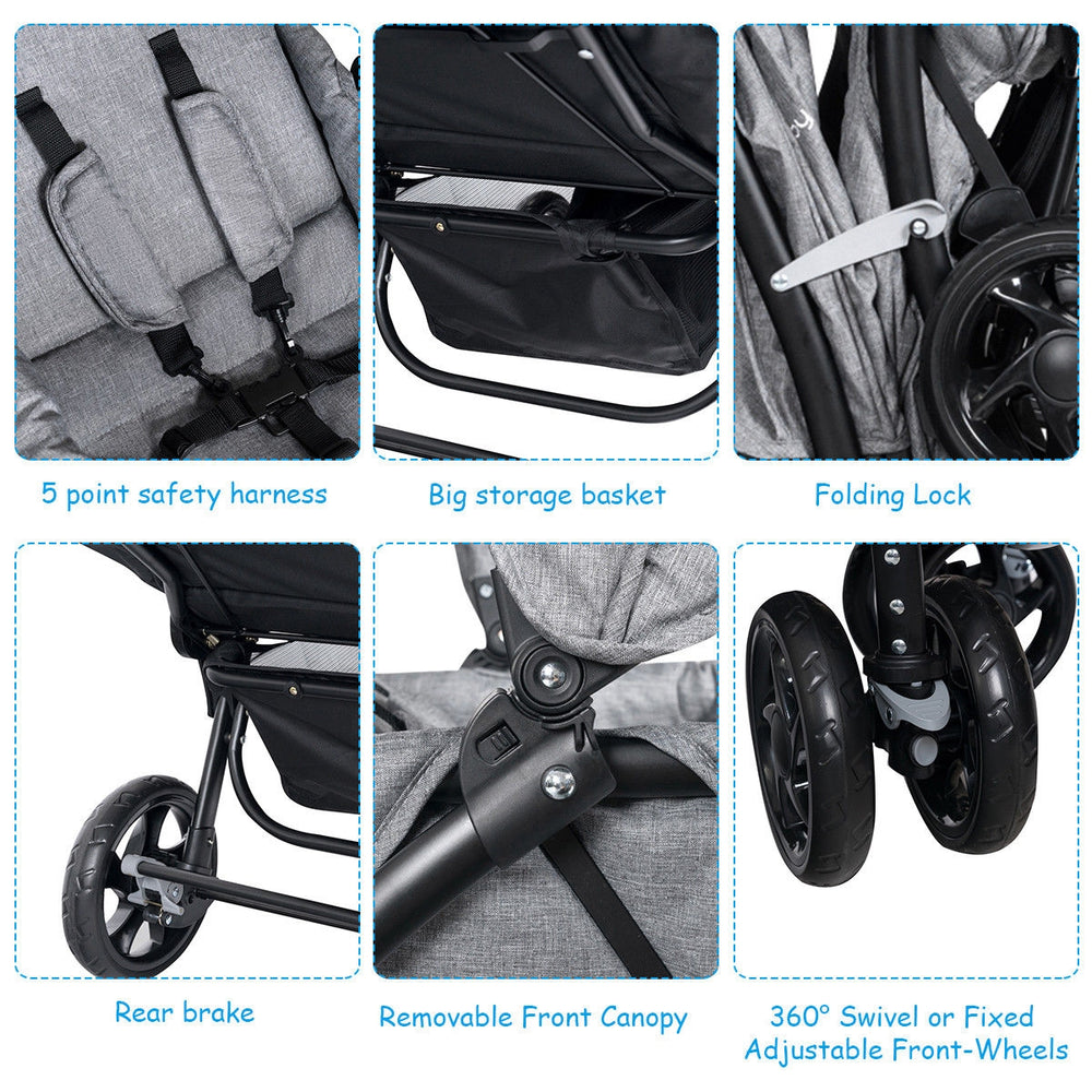costway foldable double stroller Foldable Lightweight Front Back Seats Double Baby Stroller-Black