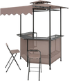 BBQ gazebo canopy in brown features 4 metal shelves, 6 hooks, and a double top roof for enhanced airflow and shading.