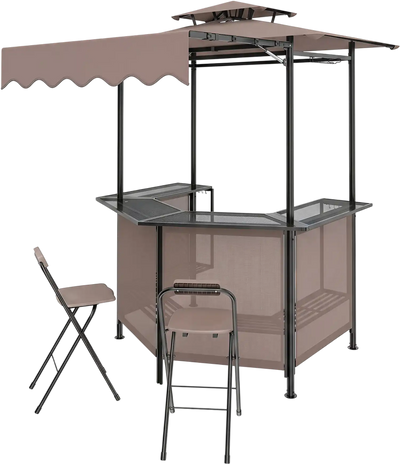 Costway BBQ Grill Gazebo Canopy w/ 4 Metal Shelves 6 Hooks 2-Row Glass Holders 19257353 New