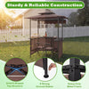 BBQ gazebo canopy in brown features a heavy-duty metal frame, 4 slatted shelves, and 6 hooks for convenient outdoor cooking.