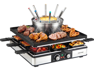 Costway BBQ Grill Fondue Pot Set Adjustable Thermostats for 8 People 60728397 New