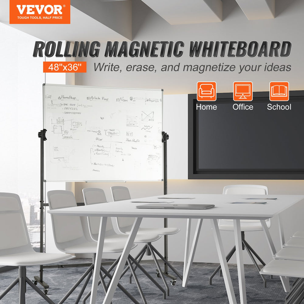 Vevor Whiteboard 48" x 36" Double-Sided Reversible Magnetic Dry Erase Board with Wheels New