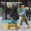Lightweight black infant stroller with adjustable backrest, 5-point harness, and detachable foot cover for safety and.
