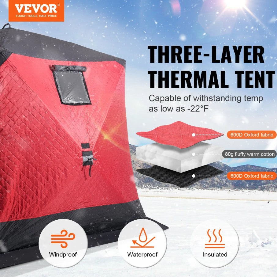 Vevor Pop-Up Insulated Ice Fishing Shelter Tent 6-8 Person New
