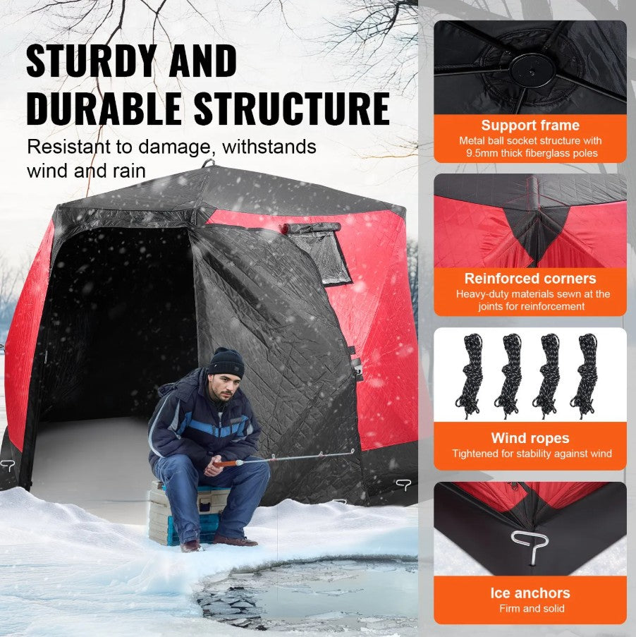 Vevor Pop-Up Insulated Ice Fishing Shelter Tent 6-8 Person New – FactoryPure