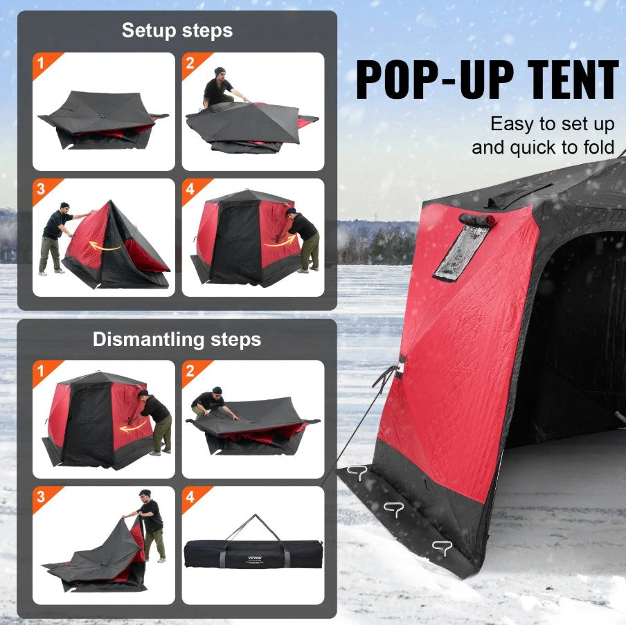 Vevor Pop-Up Insulated Ice Fishing Shelter Tent 6-8 Person New – FactoryPure