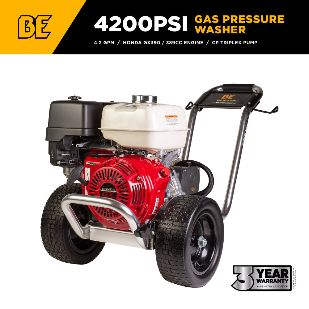 4,200 PSI 4.2 GPM Cold Water Gas Pressure Washer with Honda GX390 Engine and CP Triplex Pump on Aluminum Frame - B4213HAAS