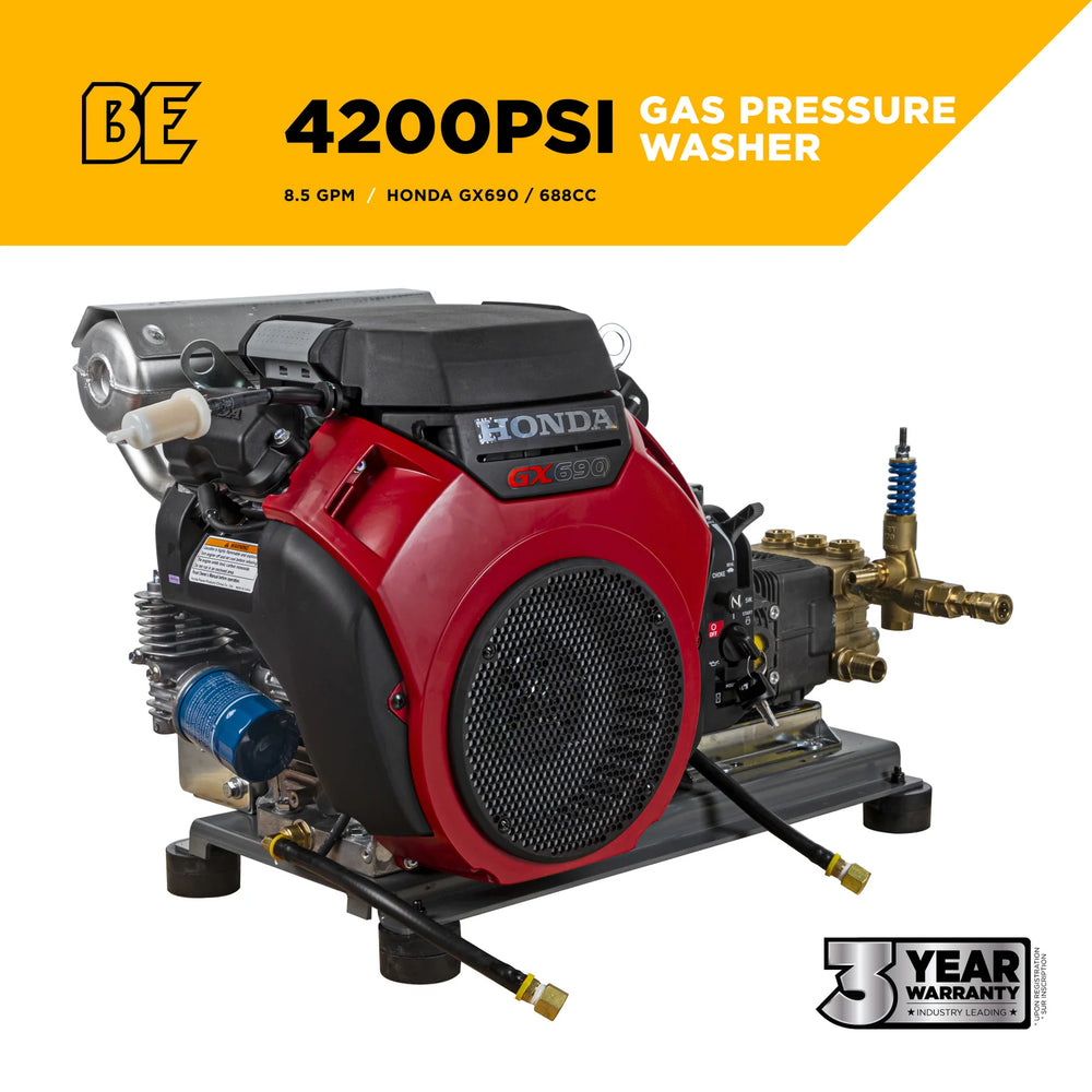 BE Pressure Washer Cold Water 4,200 PSI 8.5 GPM Honda GX690 Engine AR Triplex Pump New