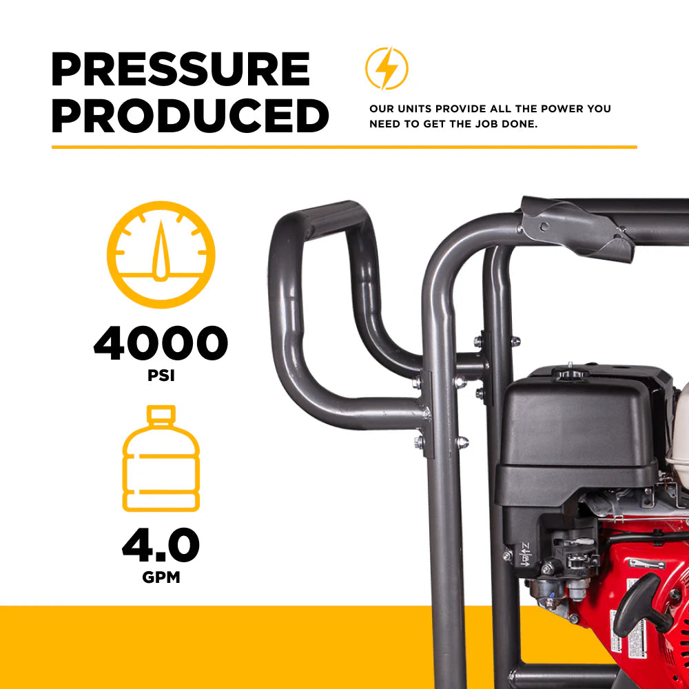 BE Pressure Washer Hot Water Triplex Pump 4000 PSI 4 GPM Honda GX390 Engine New
