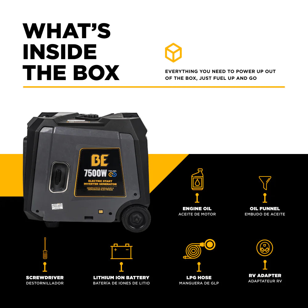 BE 6000W/7500W Digital Inverter Generator Dual-Fuel Gas Propane Powerease Engine Electric Start New