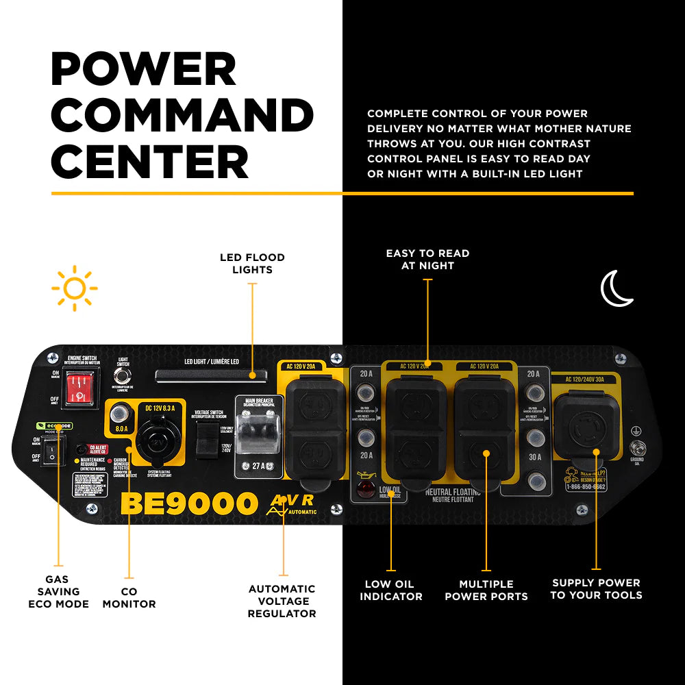 BE 6300W/9000W Generator Gas Powerease Engine Electric Start CO Detect 120/240V New