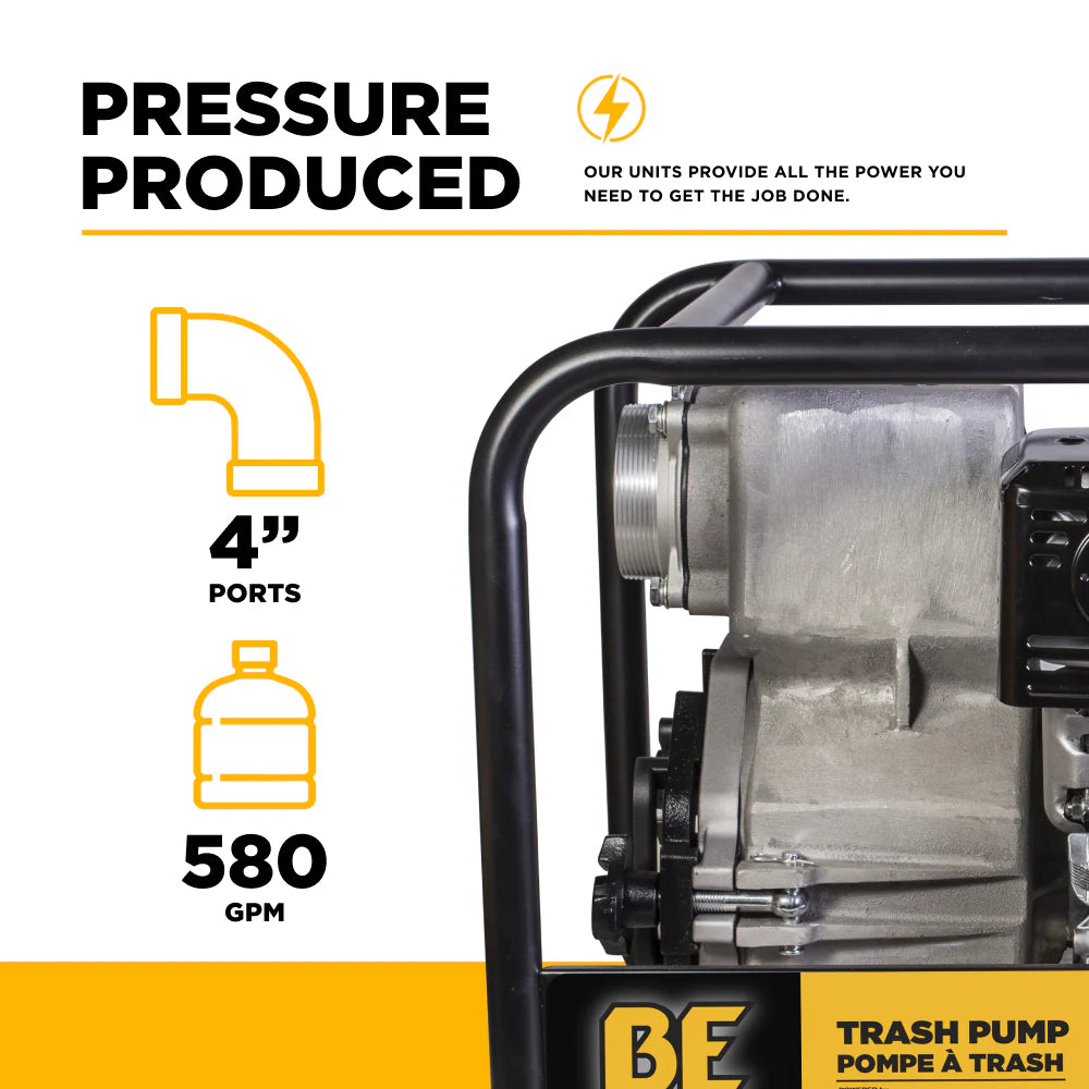 BE Trash Transfer Pump 4" 580 GPM with Honda GX390 Engine New