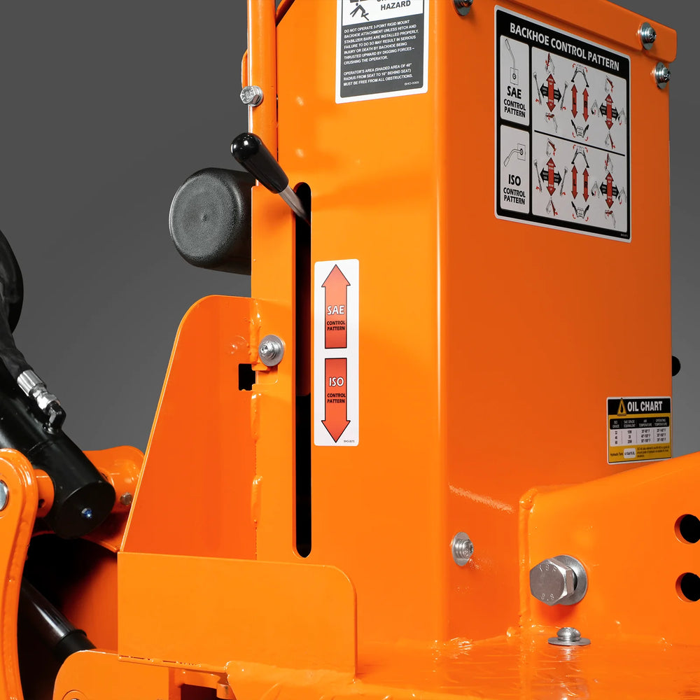 9' Tractor Backhoe Attachment with Hydraulic Thumb,  15" Bucket,  ISO/SAE Switchable Controls,  Self-Contained Hydraulic System,  3 Point Hitch Cat.1 & 2,  25-100 HP,  BH860H