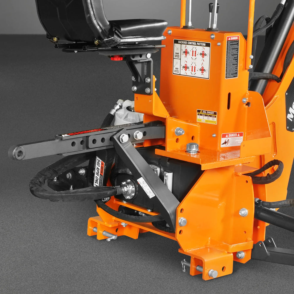 9' Tractor Backhoe Attachment with Mechanical Thumb,  15" Bucket,  ISO/SAE Switchable Controls,  Self-Contained Hydraulic System,  3 Point Hitch Cat.1 & 2,  25-100 HP,  BH860M
