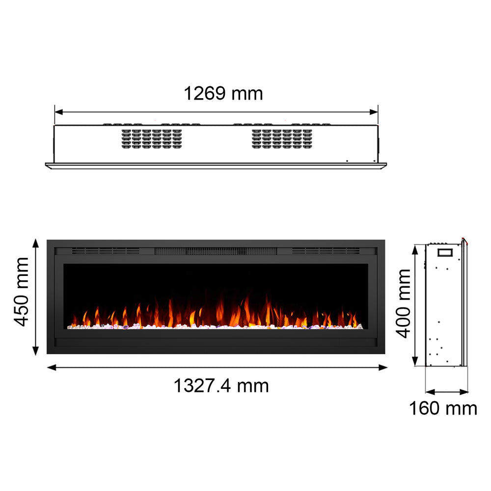 Valuxhome BI50 Electric Fireplace 50" Recessed and Wall Mounted 750/ 1500W with Remote Black New