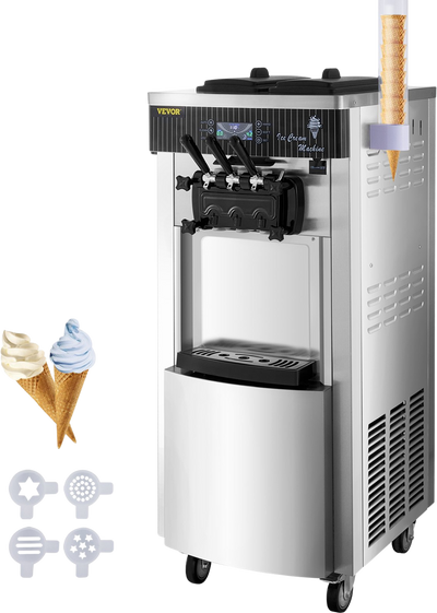 Vevor Ice Cream Machine 5.3-7.4 Gal per Hour Soft Serve with LED Display Auto Clean 3 Flavors 2200W New