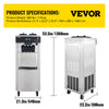 Vevor Ice Cream Machine 5.3-7.4 Gal per Hour Soft Serve with LED Display Auto Clean 3 Flavors 2200W New