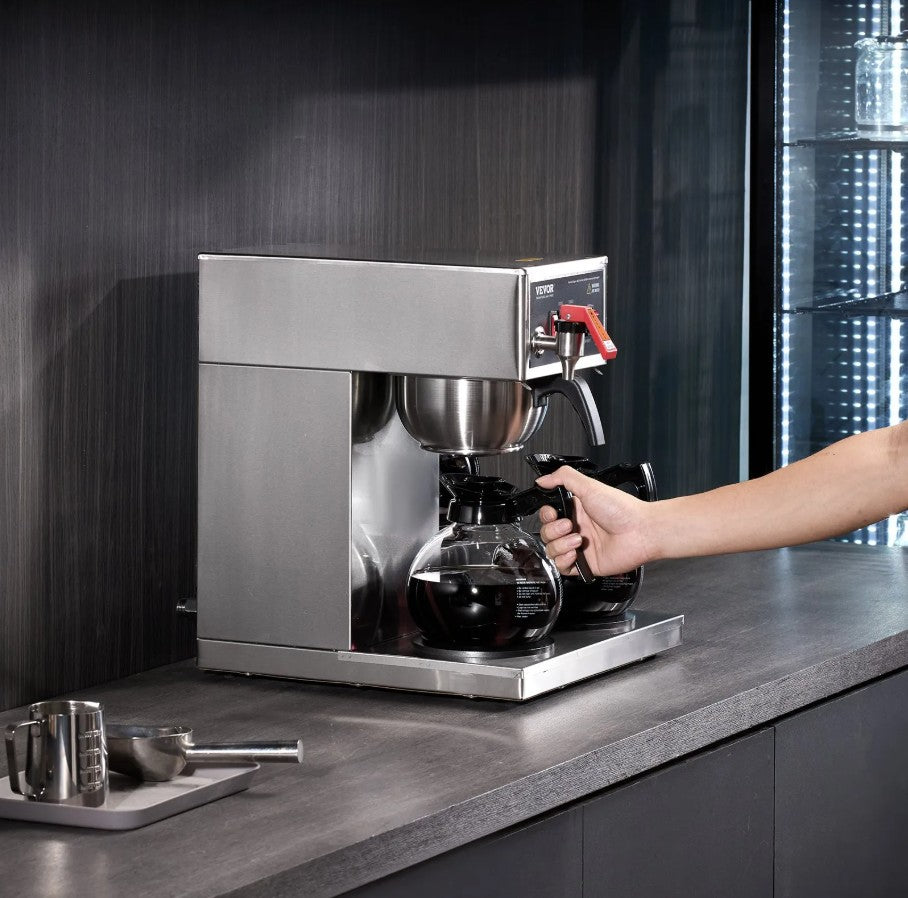 VEVOR 12 Cups Commercial Drip Coffee Maker Coffee Maker Machine with 3 Glass Carafes and 3 Warmer Plates Stainless Steel Pour Over Coffee Brewer for