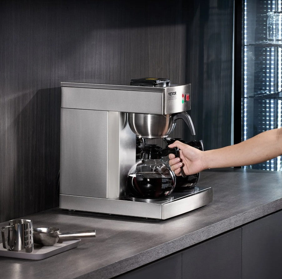 Vevor 12-Cup Commercial Drip Coffee Maker with 3 Glass Carafes and Warming Plates New