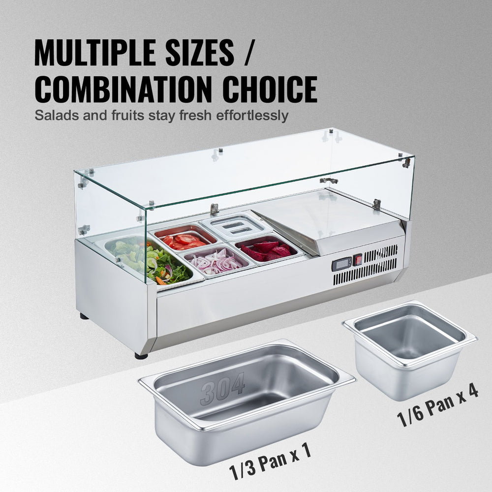 Vevor Refrigerated Condiment Prep Station 39.1" with Glass Guard 130W 1 1/3 and 4 1/6 Pans ETL Certified New