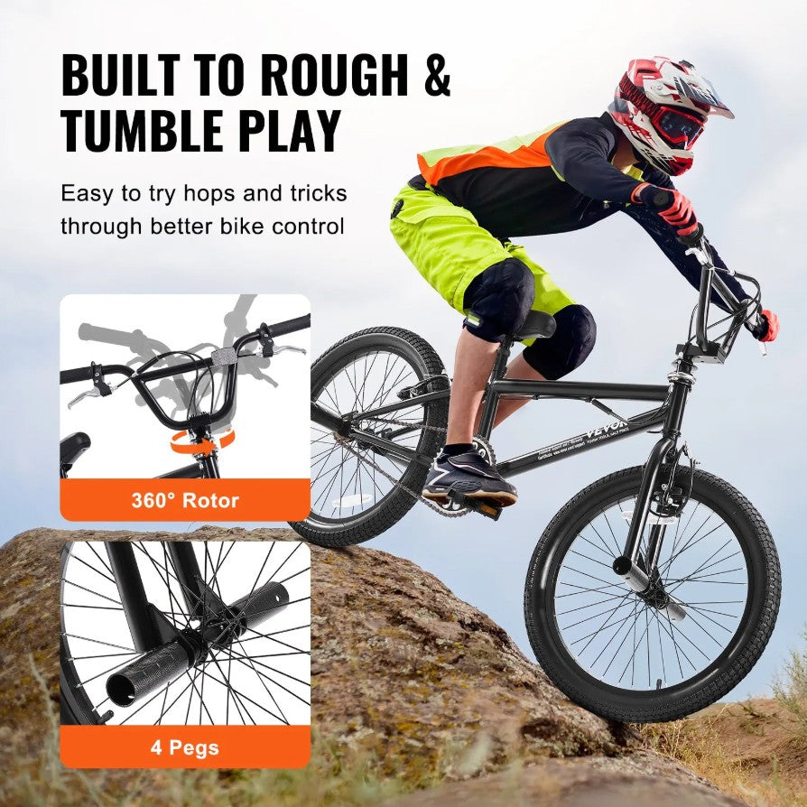 bmx rotor bicycle Vevor BMX Freestyle Bike 20" Hi-Ten Steel Frame 360° Rotor Pegs for Ki – FactoryPure