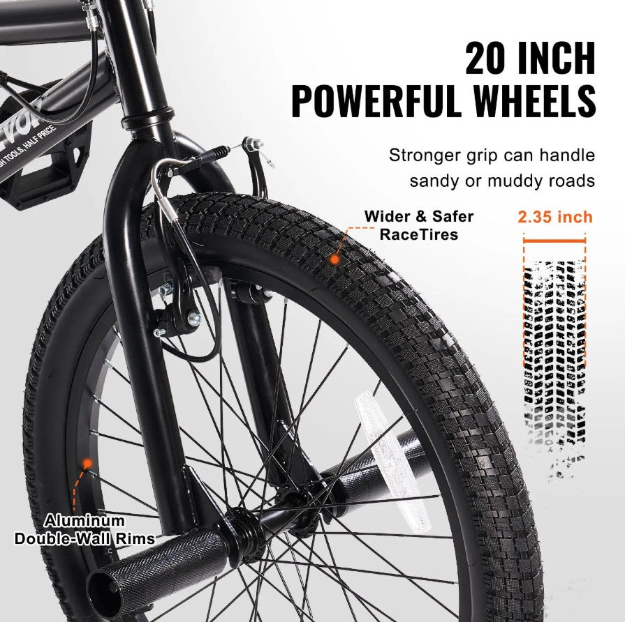 Vevor BMX Freestyle Bike 20" Hi-Ten Steel Frame 360° Rotor Pegs for Kids and Beginners New