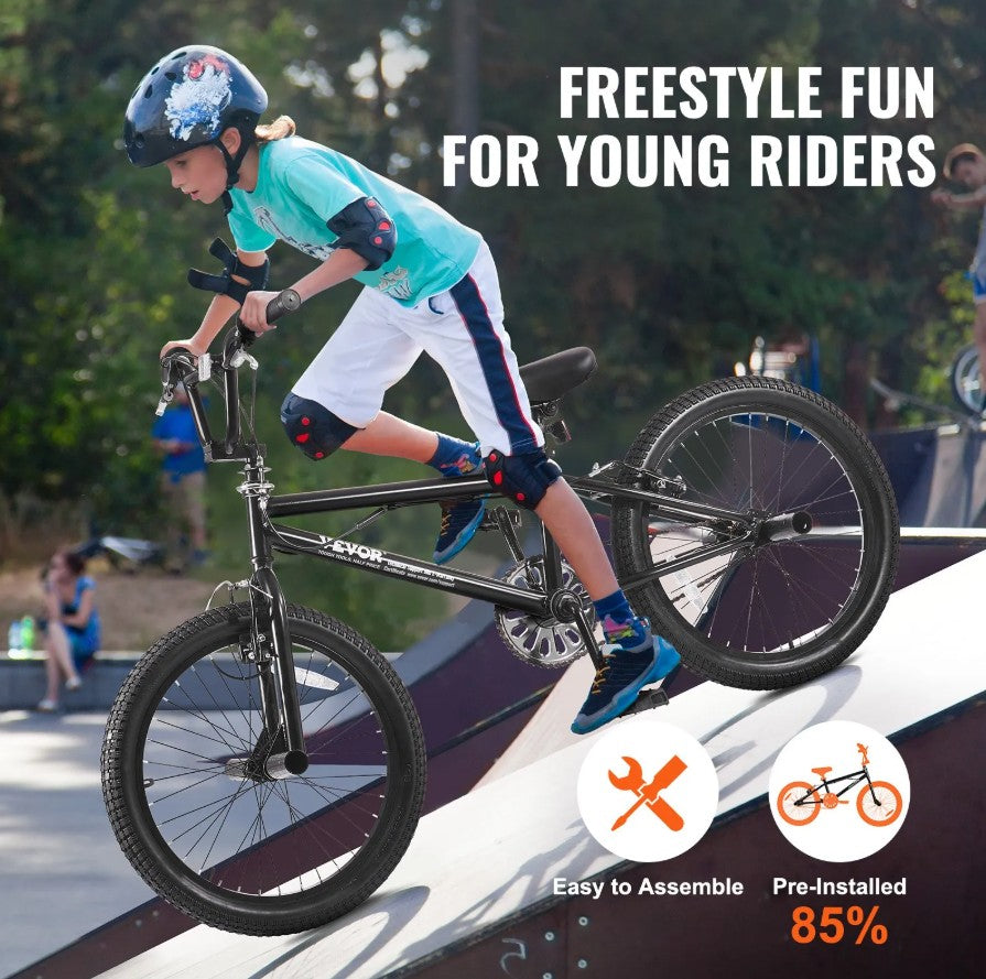Vevor BMX Freestyle Bike 20" Hi-Ten Steel Frame 360° Rotor Pegs for Kids and Beginners New