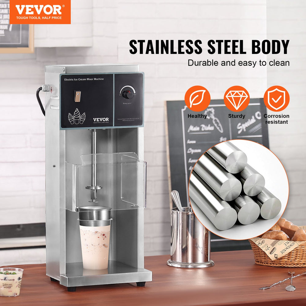 Vevor Ice Cream Blender 400W High Speed 4200 RPM Mixer Stainless Steel with 3 Cup Ring Sizes New