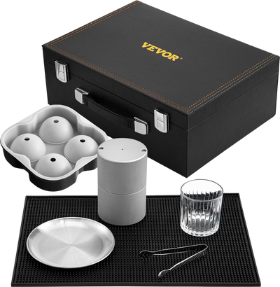 Vevor Ice Ball Press Kit Anodized 7075 Aluminum with Silicone Molds Large Mat and Whiskey Glass New