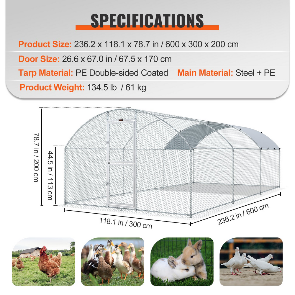 Vevor Metal Chicken Coop 19.7' x 9.8' x 6.4' Dome Walk In Run Waterproof Cover New