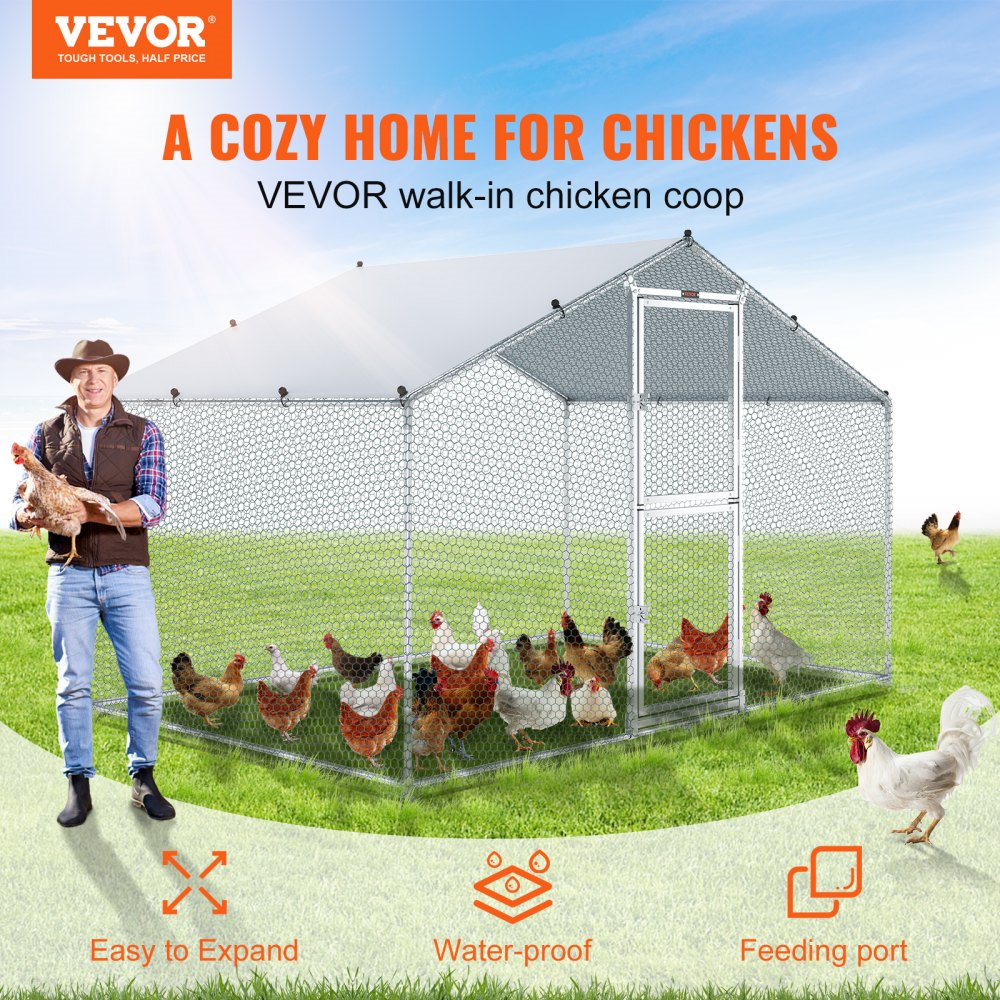 Vevor Metal Chicken Coop 6.5' x 9.8' x 6.4' Spire Walk In Run Waterproof Cover New