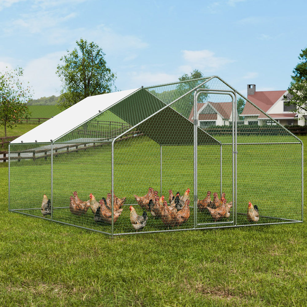 Vevor Large Metal Chicken Coop 9.8' x 12.9' x 6.5' Spire Walk In Run Waterproof Cover New