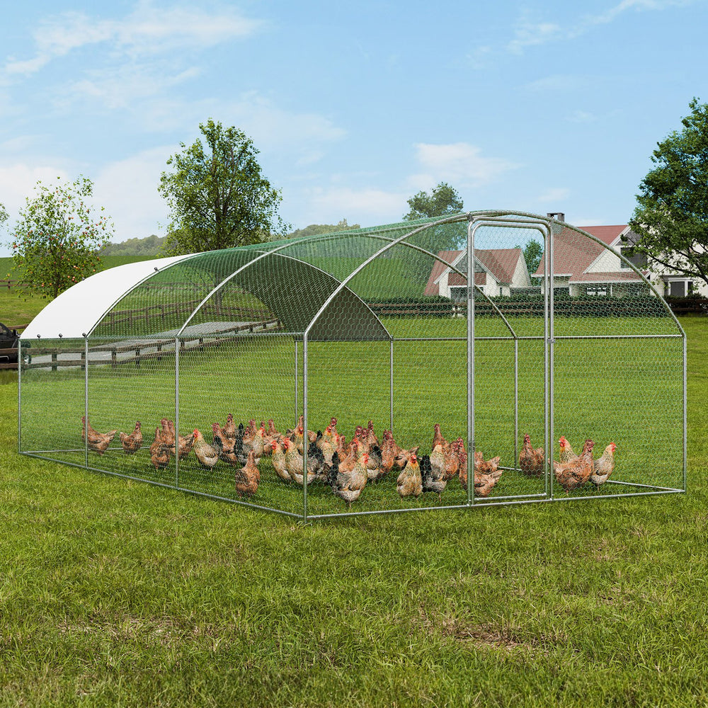 Vevor Large Metal Chicken Coop 9.8' x 19.3' x 6.5' Dome Walk In Run Waterproof Cover New