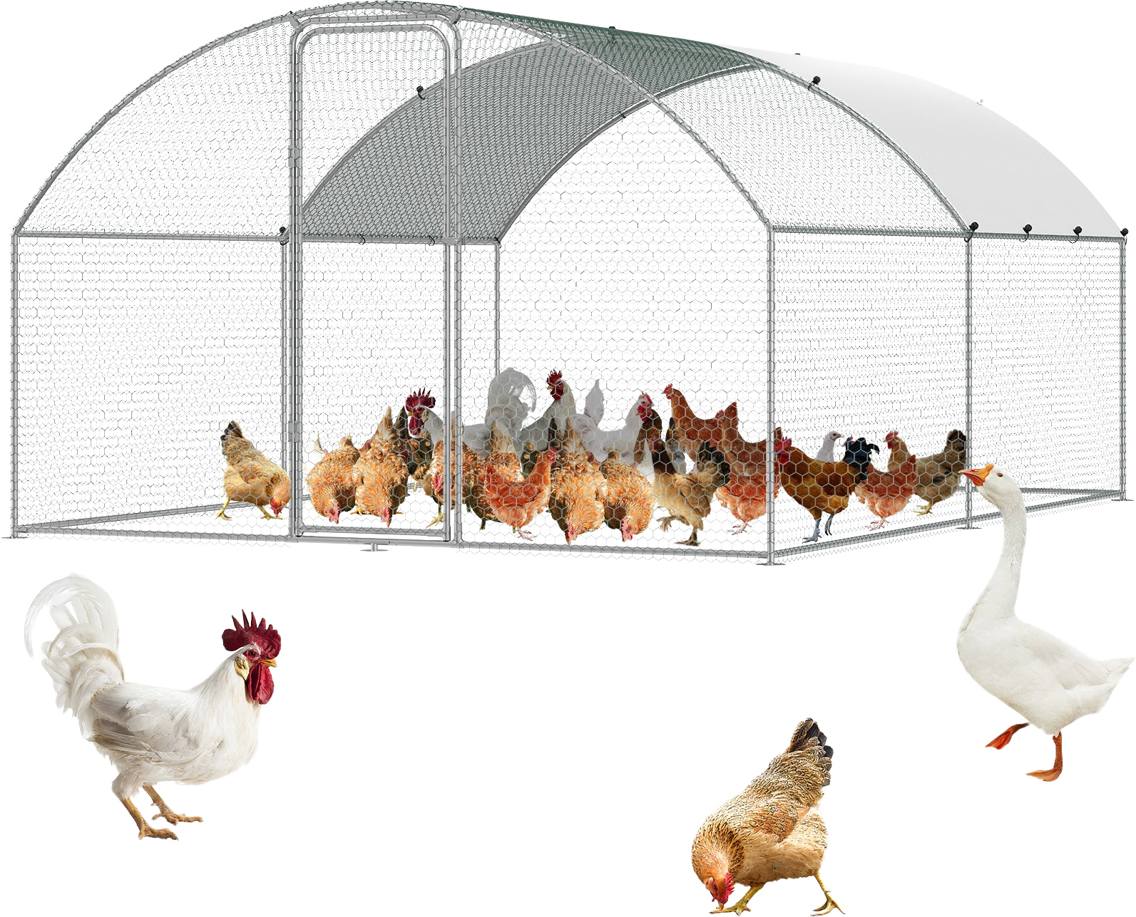 Vevor Large Metal Chicken Coop 9.8' x 19.3' x 6.5' Dome Walk In Run Waterproof Cover New