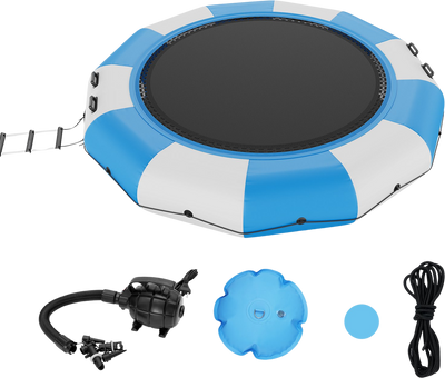 Vevor Inflatable Water Trampoline 13' Portable Swim Platform Bouncer with 3-Step Ladder New