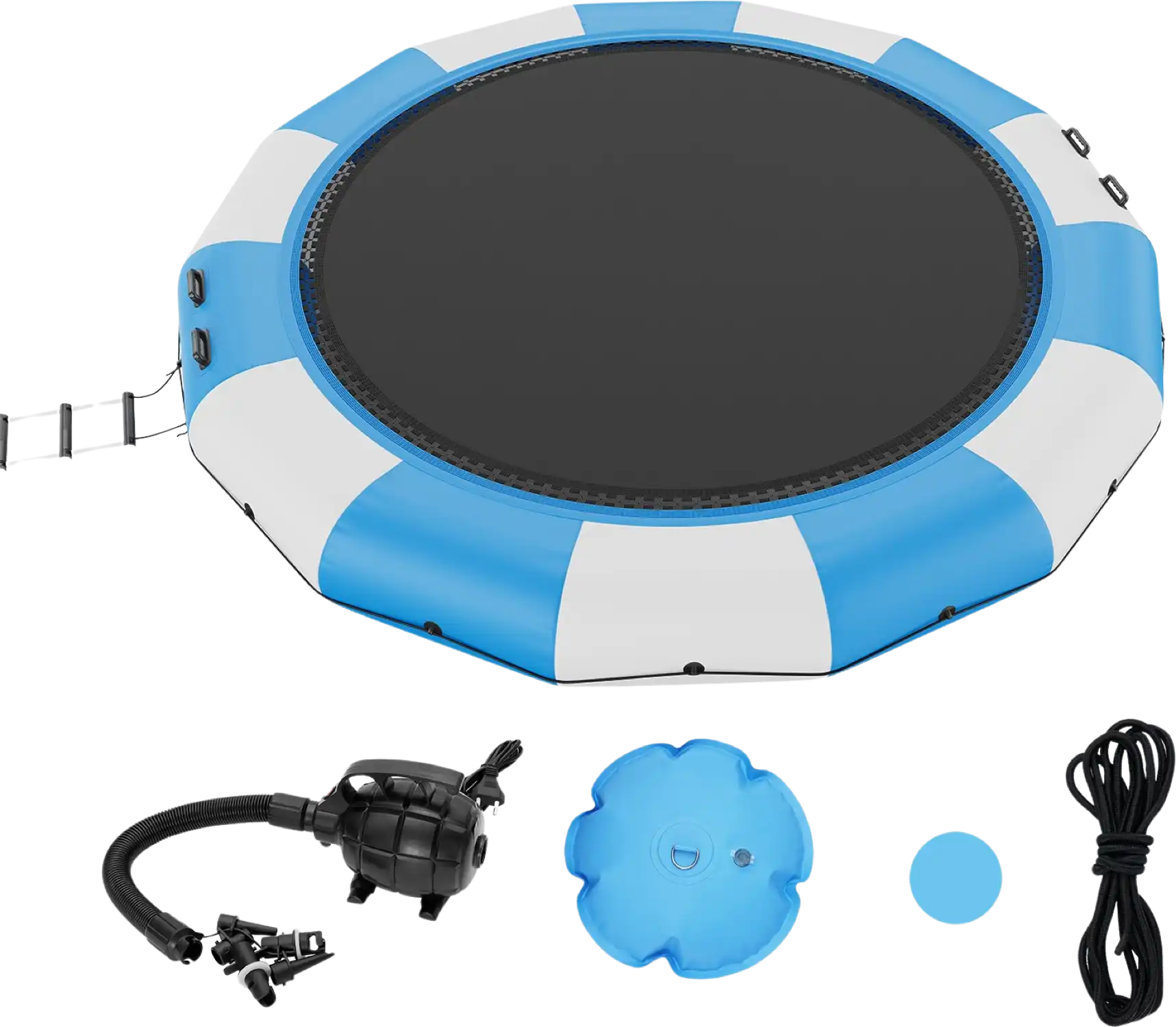 Vevor Inflatable Water Trampoline 15' Portable Swim Platform Bouncer with 3-Step Ladder New