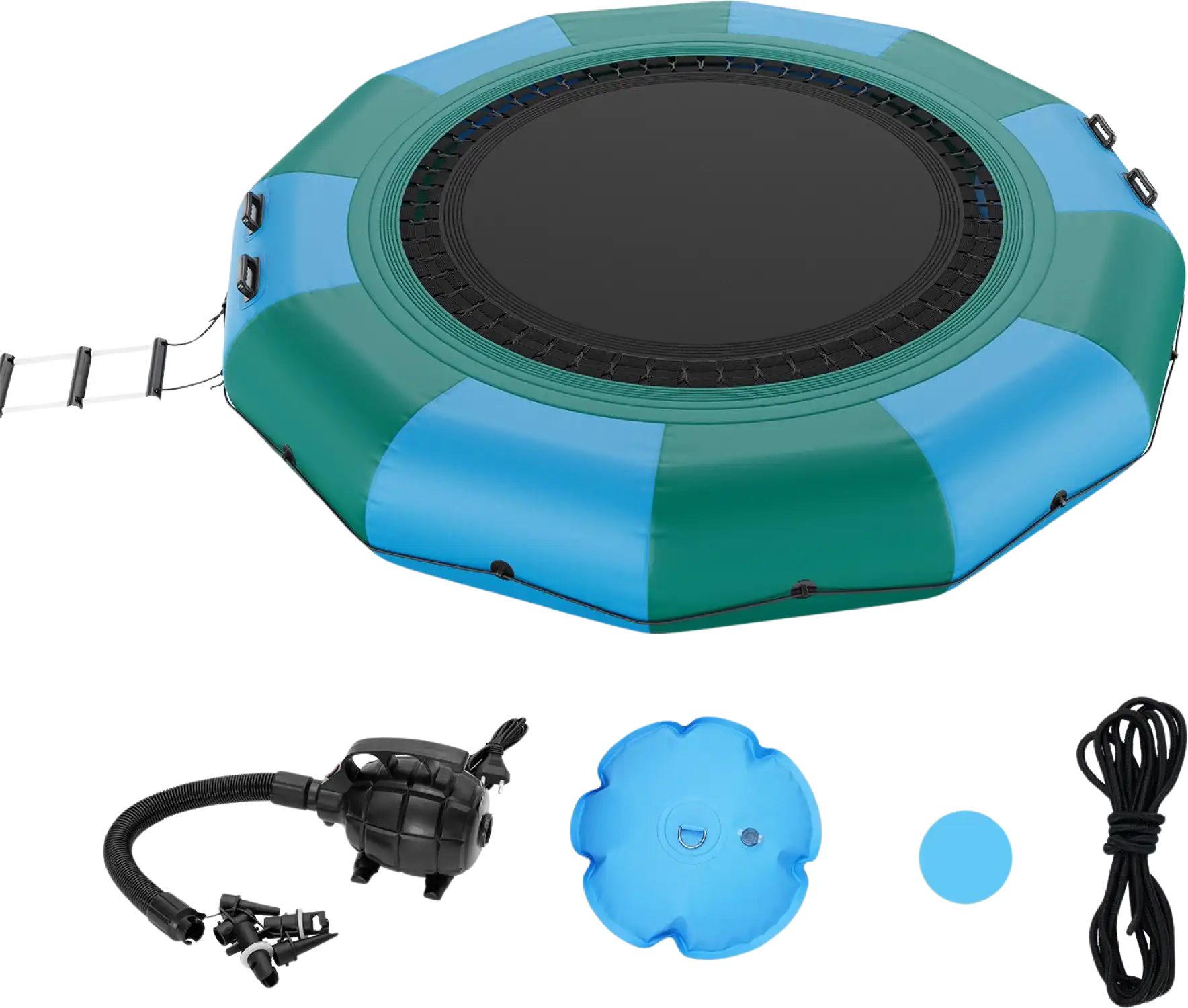 Vevor Inflatable Water Trampoline 12' Portable Swim Platform Bouncer with 3-Step Ladder New