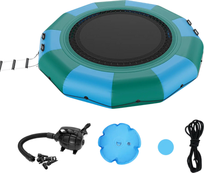 Vevor Inflatable Water Trampoline 12' Portable Swim Platform Bouncer with 3-Step Ladder New