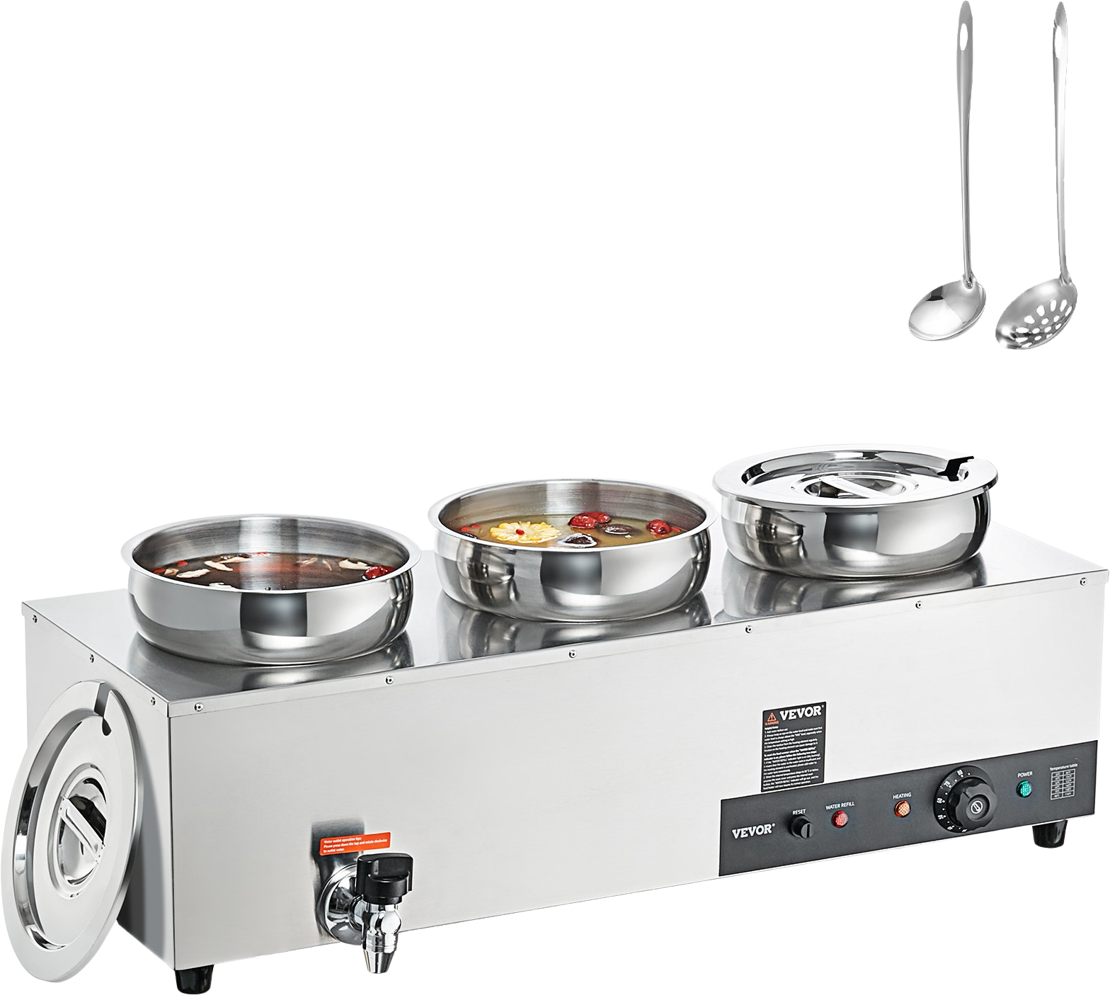 Vevor Electric Soup Warmer 3 Pot 7.4 Qt. with Lids 1200W Commercial Bain Marie with Anti-Dry Burn Stainless Steel New
