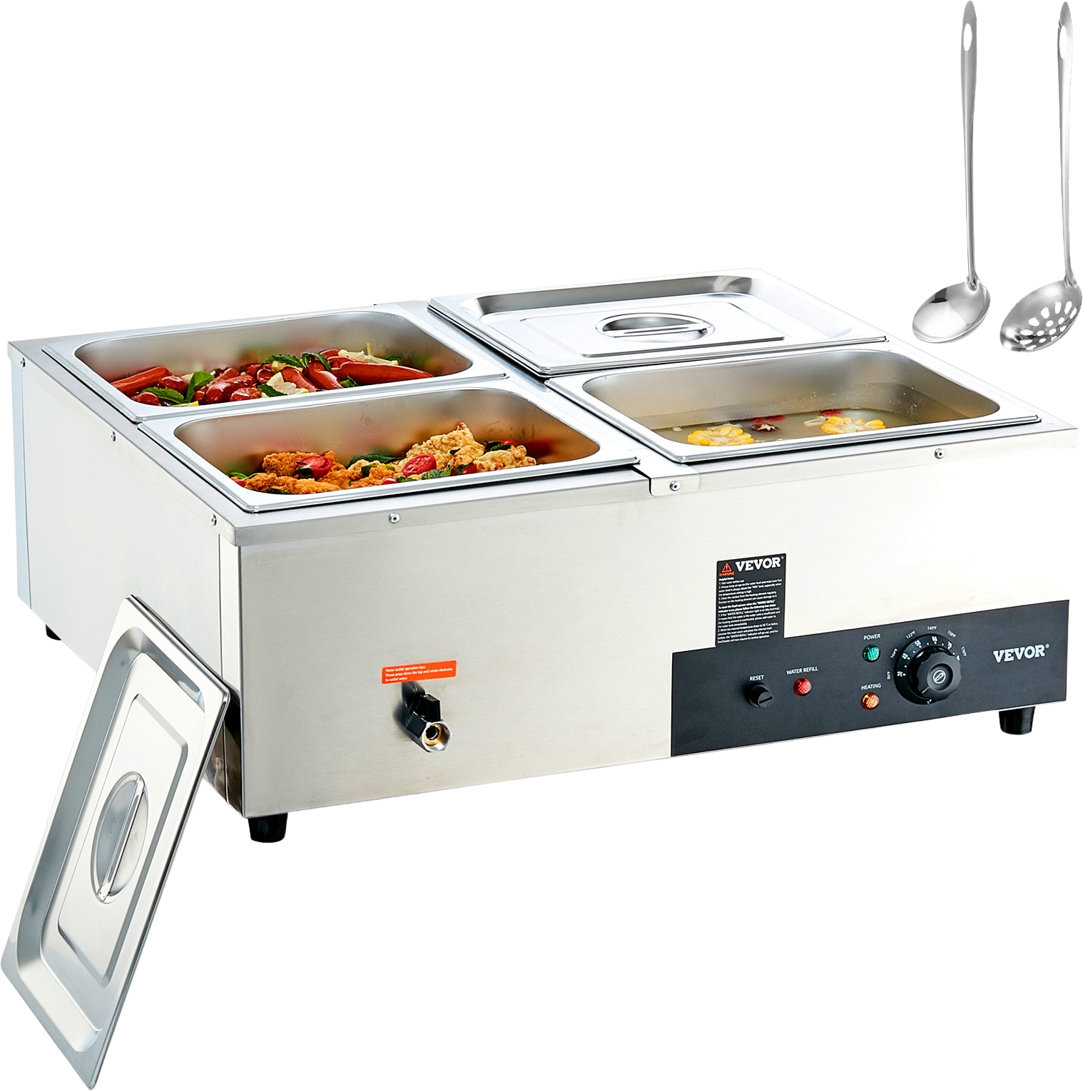 Vevor Food Warmer 4 Pan 12 Qt. for Countertop 1500W Electric Steam Table Stainless Steel New