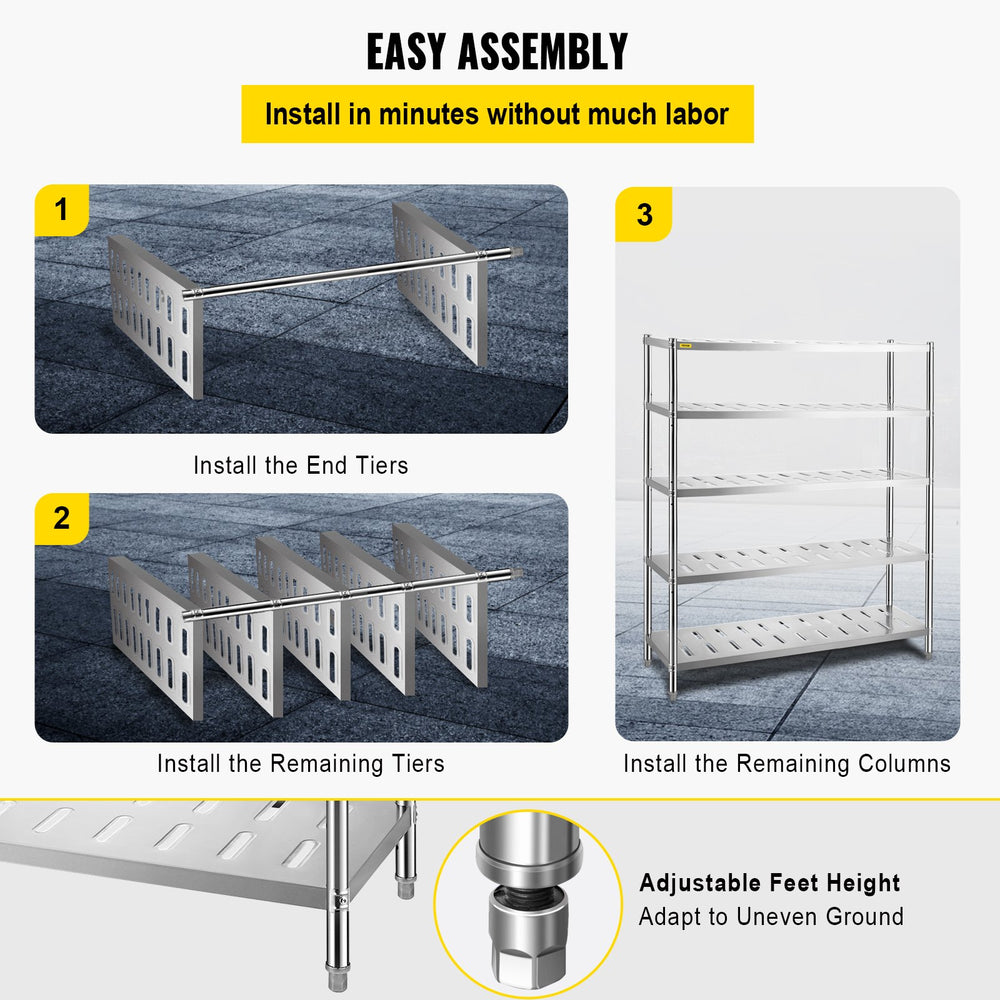 Vevor 5-Tier Storage Shelf 59.1" x 17.7" x 70.9" Stainless Steel 660 Lbs. Capacity with Vent Holes New