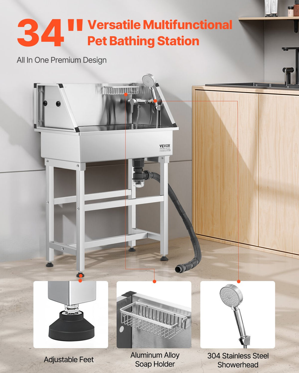 Vevor Dog Grooming Tub 34" Stainless Steel Dual-Control Faucet and Accessories New