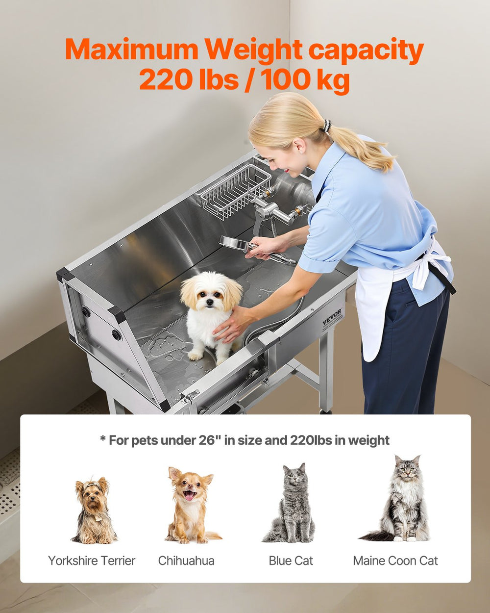 Vevor Dog Grooming Tub 34" Stainless Steel Anti-Slip Stairs Dual-Control Faucet New