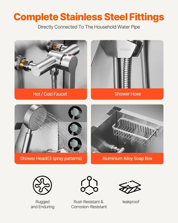 Vevor Dog Grooming Tub 38" Stainless Steel Anti-Slip Stairs Showerhead Leak-Proof New