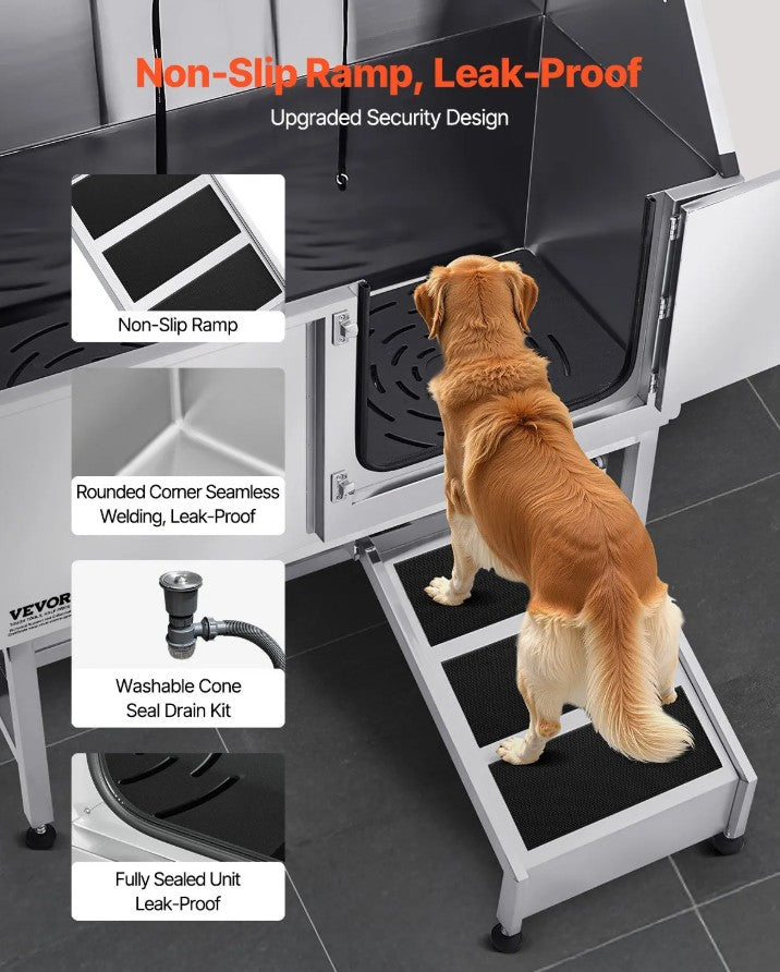 Vevor Dog Grooming Tub 50" Stainless Steel with Anti-Slip Ramp and Dual-Control Faucet New