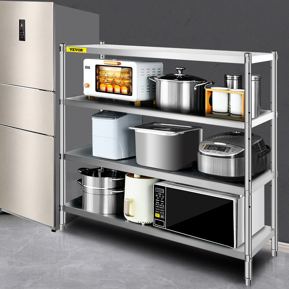 Vevor 4-Tier Storage Shelf 70.9" x 17.7" x 59.1" Stainless Steel 1320 Lbs. Capacity Adjustable Height New