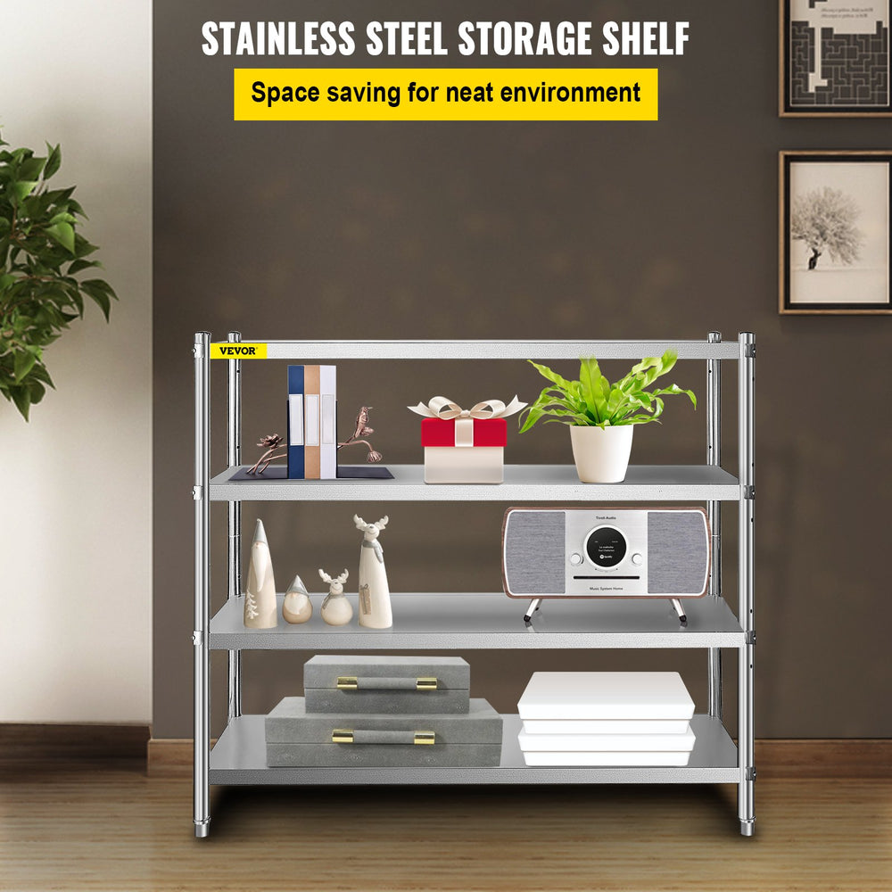 Vevor 4-Tier Storage Shelf 70.9" x 17.7" x 59.1" Stainless Steel 1320 Lbs. Capacity Adjustable Height New