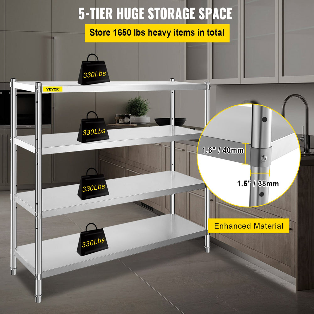 Vevor 4-Tier Storage Shelf 70.9" x 17.7" x 59.1" Stainless Steel 1320 Lbs. Capacity Adjustable Height New