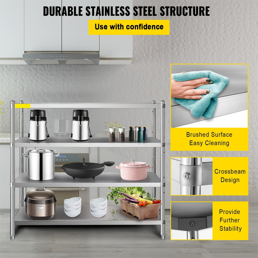 Vevor 4-Tier Storage Shelf 70.9" x 17.7" x 59.1" Stainless Steel 1320 Lbs. Capacity Adjustable Height New